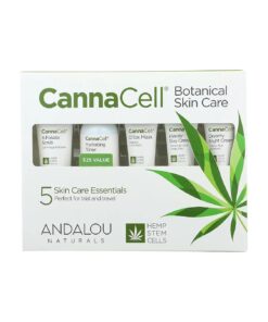 Andalou Naturals CannaCell Botanical Get Started Kit, 5 Piece Set ( Scrub, Toner, Mask, Day Cream, Night Cream )