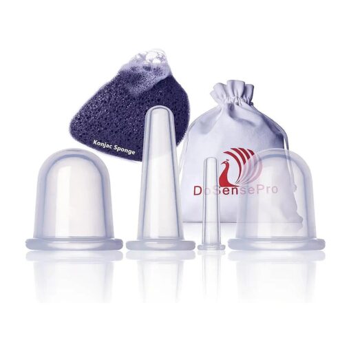 Facial Cupping Set for Face, Neck & Body - Includes Face Cups & 2 Cups for Body & Cellulite + Konjac Sponge for Skin, Eye, Neck Wrinkles - Relaxation & Anti-Aging Therapy - 5 Piece Set