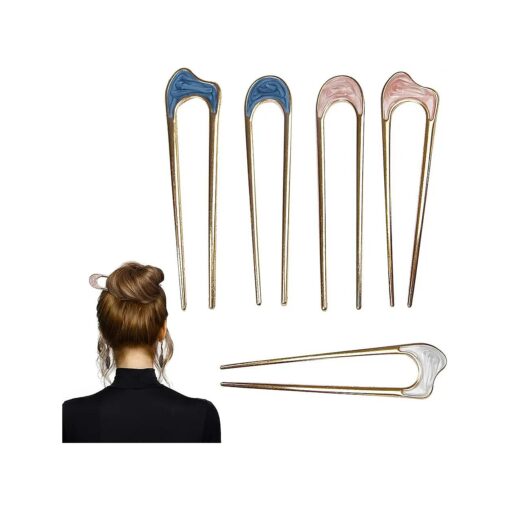 5 Pieces Metal U-Shaped Hairpin Hair Accessories Vintage Simple Hairpin French Hair Pin Stick for Long Hair Elegant Chignon Pins Hair Styling Accessory for Women Girls