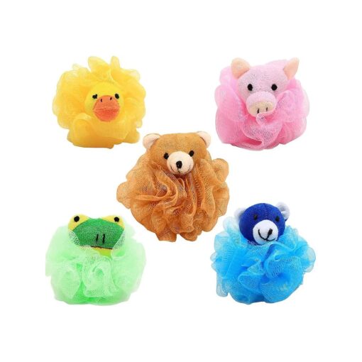 5 Pieces Cute Exfoliating Mesh Pouf Bath Sponge Ball Shower Loofah Loofa Body Scrubber