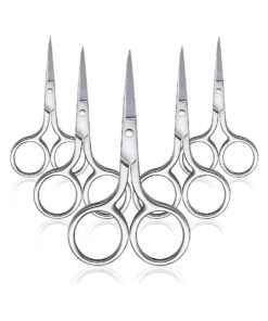 5 Pieces Small Straight Tip Nose Hair Scissor for Grooming, Stainless Steel Multi-Purpose Beauty Grooming Scissors for Facial Hair Removal and Hair Mustache Beard Eyebrows Ear Nose Trimming, Silver