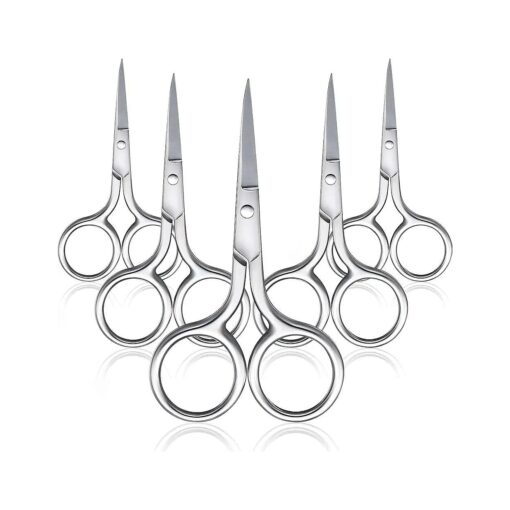 5 Pieces Small Straight Tip Nose Hair Scissor for Grooming, Stainless Steel Multi-Purpose Beauty Grooming Scissors for Facial Hair Removal and Hair Mustache Beard Eyebrows Ear Nose Trimming, Silver