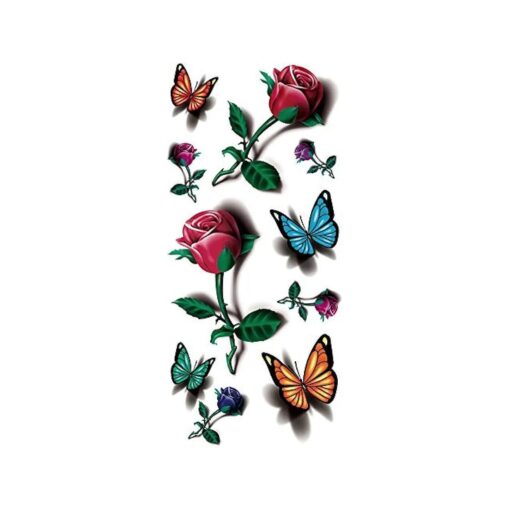 TAFLY 5 Sheets 3D Ladies Body Art Sticker Sexy Butterfly Rose+Butterfly Temporary Tattoo