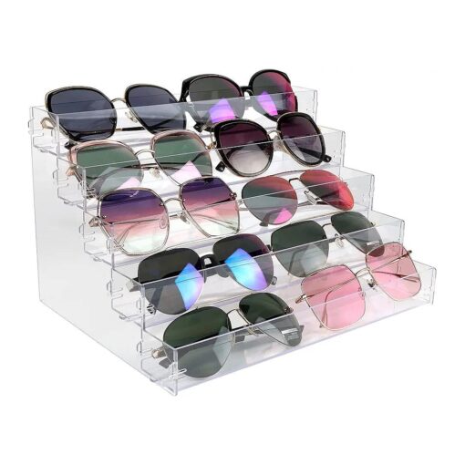 5 Tier Sunglasses Organizer Acrylic Sunglass Holder Nail Polish Organizer Countertop Stand Display No Pungent Acrylic Glue Assembly for Highlighting Glasses, Makeup, Essential Oil