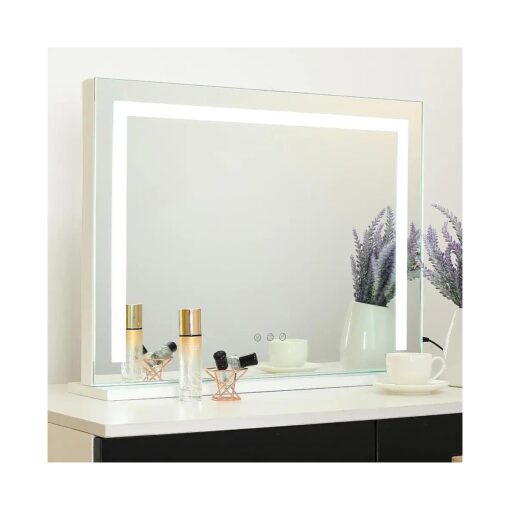 SHOWTIMEZ Large Vanity Mirror with Lights, 27.5" W x 21.5" H Cosmetic Mirror with Dimmable 3 Modes LED Backlit Light Strip, Lighted Makeup Mirror with USB Charging Port