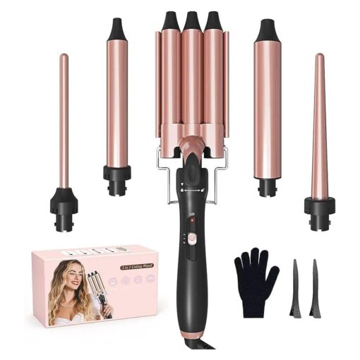 5 in 1 Curling Wand Set - Triple Barrel Hair Crimpers and Wavers for Hair, Interchangeable Ceramic Curler Wand, 30s Fast Heat-up, Crimper Hair Tools for All Hair Types