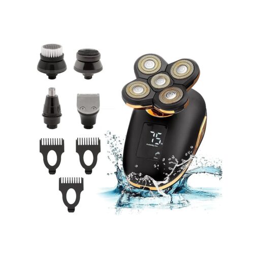 5 in 1 Electric Razor for Men and Women, USB Rechargeable and Waterproof Cordless Trimmer, Includes Rotating Bald Head Shaver, Nose Hair Trimmer, Beard Shaper, Silicone Brush, and Cleansing Brush