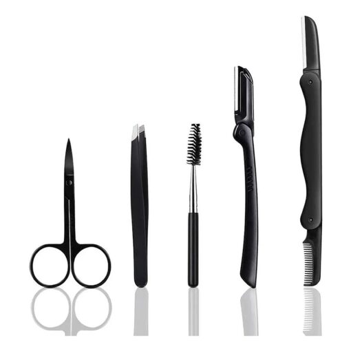 Eyebrow Razor, 5 in 1 Eyebrow Kit, Professional Eyebrow Grooming Set, Eyebrow Trimmers Set for Women and Men, Including Brow Razors Trimmer, Brush, Eyebrow Scissors, Slant Tweezers