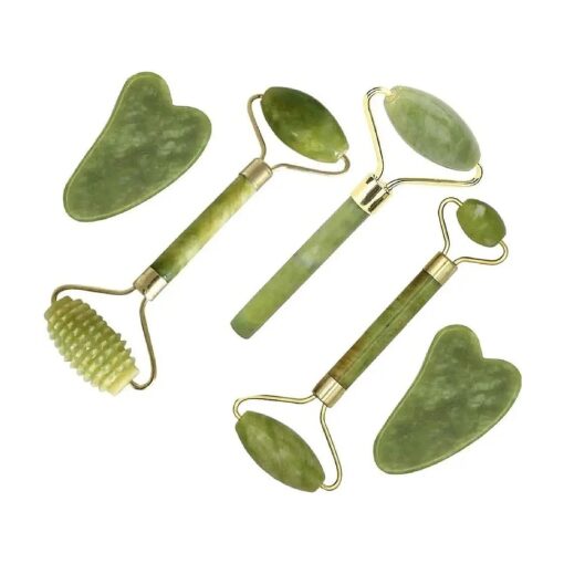 Jade Gua Sha Facial Massager Set - 5 in 1 Skin Care Tools With Roller and Massager