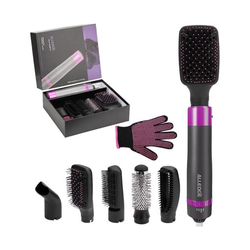 5 in 1 Hair Styling Brush with Negative Ionic Hot Air - Interchangeable Head Volumizer Brush for Drying, Straightening, Curling and Styling Hair