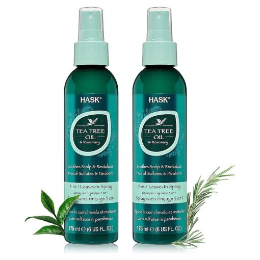 HASK Invigorating TEA TREE OIL 5-in-1 Leave In Conditioner Spray for all hair types, color safe, gluten free, sulfate free, paraben free - TEA TREE 2 PIECE SET