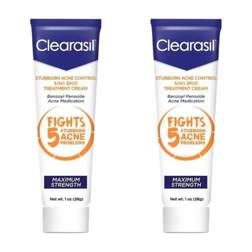 Clearasil Stubborn Acne Control 5 in 1 Spot Treatment Cream, 1 oz ( Pack of 2 )