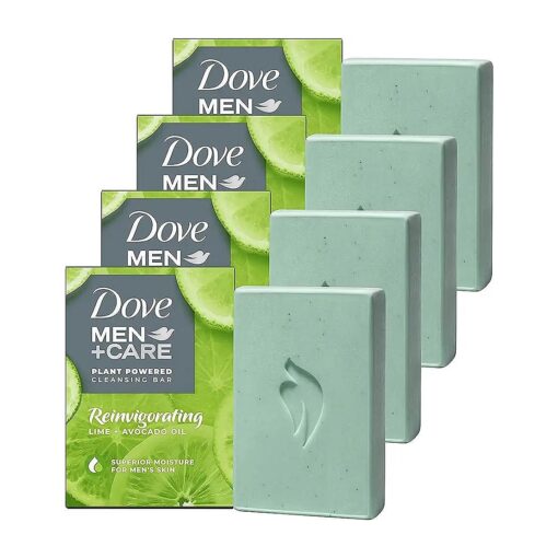 DOVE MEN + CARE Plant-Powered Natural Essential Oil Bar Soap Reinvigorating Lime + Avocado Oil to Clean and Hydrate Mens Skin 4-in-1 Bar Soap for Men 's Body, Hair, Face and Shave, 5 oz