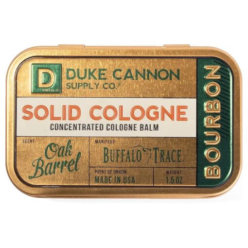 Duke Cannon Men 's Solid Cologne - Bourbon | Concentrated Cologne Balm | Made with Natural & Organic Ingredients | Woody Oak Barrel Scent | Travel-Friendly Tin | 1.5 oz