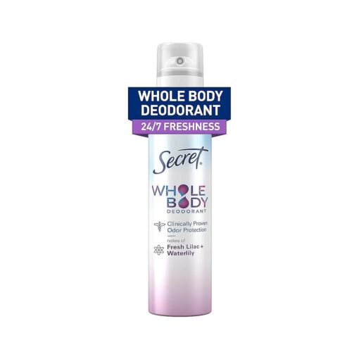 Secret Whole Body Deodorant for Women, Spray Lilac & Waterlily Scent, Aluminum Free Deodorant Spray, 72 HR Odor Protection, 3.5 oz