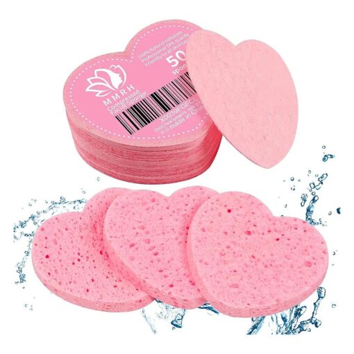 50-Count Heart Shape Compressed Facial Sponges, 100 % Natural Cosmetic Spa Sponges for Facial Cleansing for Daily Facial Cleansing, Exfoliating Mask, Makeup Remover, Ideal for Home and Travel .