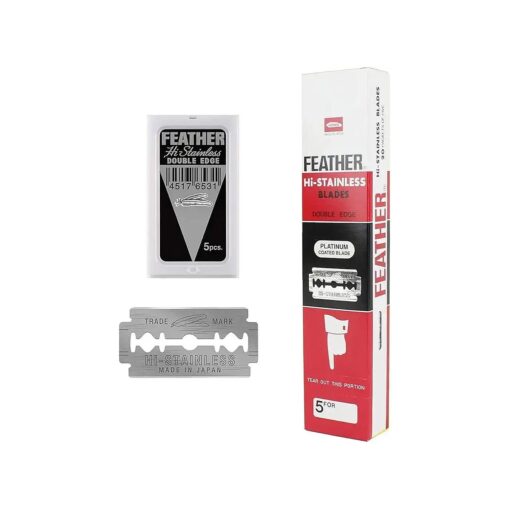 Feather Double Edge Safety Razor Blades - ( 50 Count ) - Platinum Coated Hi-Stainless Steel Razor Blades - Fits Most Safety Razors - Super Sharp for Close Shaves - Made in Japan