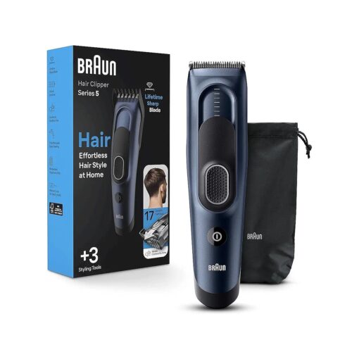 Braun Hair Clippers Series 5 5350, Hair Clippers for Men, Hair Clip from Home with 17 Length Settings, Incl, Memory SafetyLock Recall Setting, Ultra-Sharp Blades, 2 Combs, Pouch, Washable