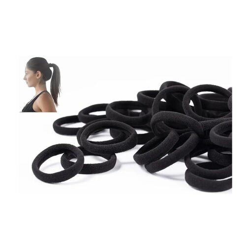 50 PCS Black Hair Ties for Women, Seamless Hair Bands That Will Not Break, Ponytail Holders, Will Not Slip or Tangles, No Damage to Thick Hair,2 Inch in Diameter