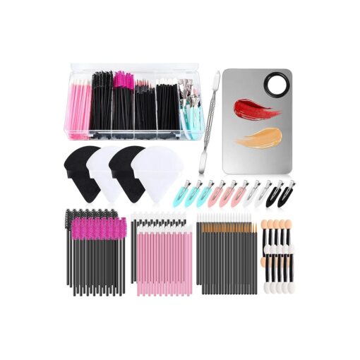 Disposable Makeup Applicators Tools Kit, 100 Mascara Wands 100 Lipstick Applicators 50 Disposable Eyeliner Brushes 10 Eye Shadow Brush with Organizer Box