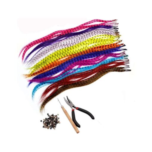 Feather Hair Extension Kit with Synthetic Feathers 100 Beads Plier and Hoo ( 50 Feather )