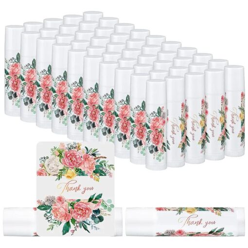 50 Pcs Wedding Bridal Shower Lip Balm Bulk Floral Wedding Bachelorette Favor Vanilla Lip Balm Favors Chapped Sticks Pack Bulk Bridesmaid Gifts Small Thank You Gifts for Women Guests