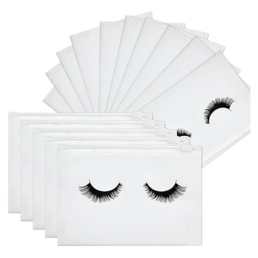 Tenare 50 Pieces Eyelash Bags Lash Bags For Clients Eyelash Aftercare Bags Eyelash Makeup Bags with Zipper for Women Girls ( White Simple Style,6 x 4 Inch )