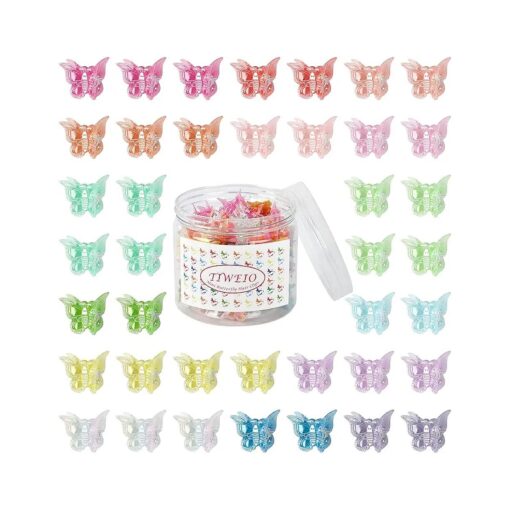 50Pcs Butterfly Hair Clips Butterfly Clips for Hair, Tiweio Mini Hair Clips Small Hair Claw Clips Cute Hair Accessories Clips for Hair 90s Women Girls with Box Package, 15 Assorted Colors