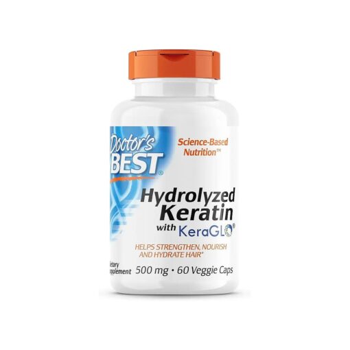 Doctor 's Best Hydrolyzed Keratin Keraglo, Strengthen, Nourish, Hydrates Hair, High Potency 500mg, 60 Count