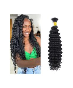 Human Braiding Hair for Boho Braids 20Inch 1 Bundle 50g Deep Wave Bulk Human Hair for Braiding No Weft 12A Brazilian Virgin Human Hair Braiding Curly Human Hair Extensions Wet and Wavy Natural Color