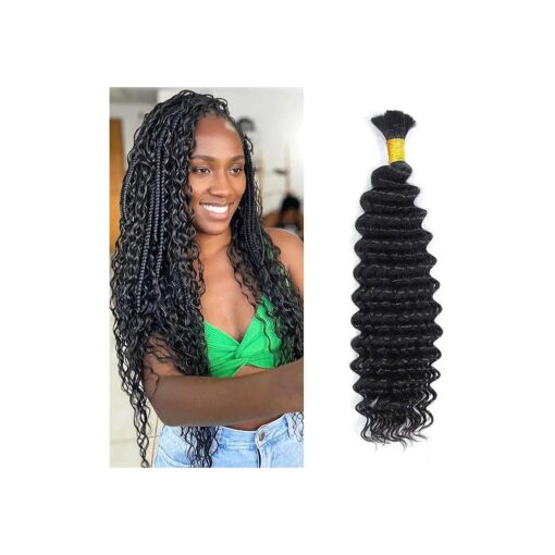 Human Braiding Hair for Boho Braids 20Inch 1 Bundle 50g Deep Wave Bulk Human Hair for Braiding No Weft 12A Brazilian Virgin Human Hair Braiding Curly Human Hair Extensions Wet and Wavy Natural Color