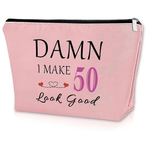 50th Birthday Gift for Mom Pink Makeup Bag Happy 50th Birthday Gifts for Women Friendship Cosmetic Bag Birthday Gifts for 50 Year Old Female Friend Sister Grandma Aunt Travel Pouch