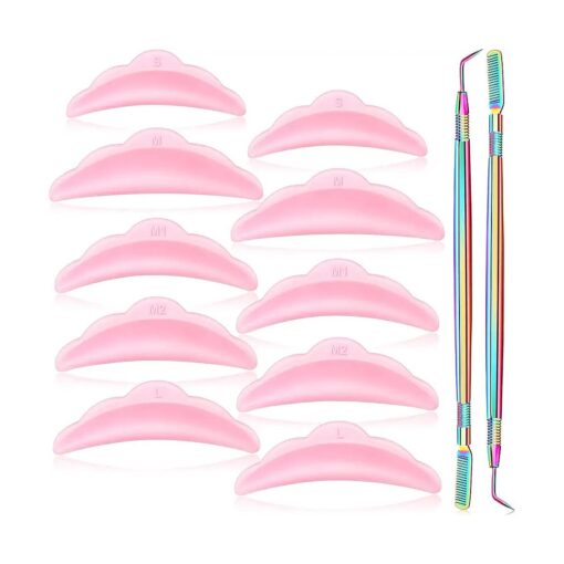 52 Pieces Eyelash Lift Tools, 50 Pieces Silicone Eyelash Pads with 2 Pieces Stainless Steel Eyelash Perm Tool Separator Lift Tools with Comb, Eyelash Curlers for Extension ( Pink, Colorful )