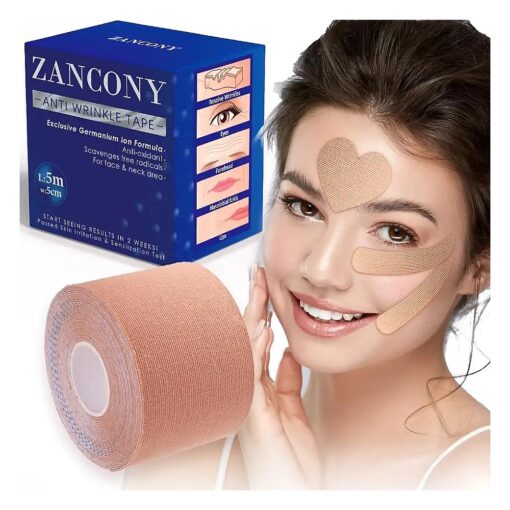 2 in 1 Face Tape, Forehead Tape for Anti Wrinkle Patches and Face Lift Tape for Full Face and Neck, Kinesiology Tape for Relaxing Facial Muscles, Hypoallergenic,5CM Wide