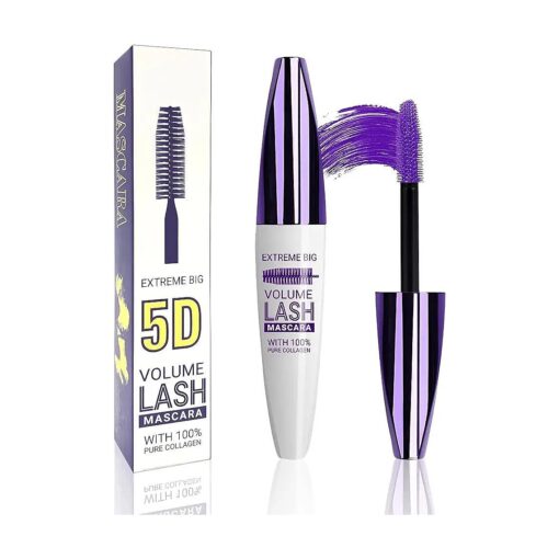 5D Purple Mascara Volume and Length -1Pcs Waterproof Smudge-Proof Color Mascara for Eyelashes, Volumizing Curling Defining Eye Lashes, Longwear Fiber Colored Mascara for Women Girl Eye Makeup