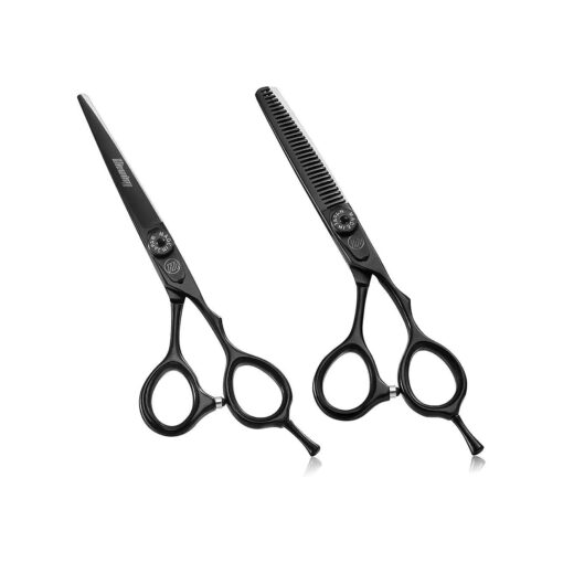 5.5" Hair Cutting Scissor Thinning Shear Set, Professional Barber Hairstylist Hairdressing Thinning/Texturizing Shears/Scissors, Japanese 440C Steel Salon Hair Scissors ( Black )