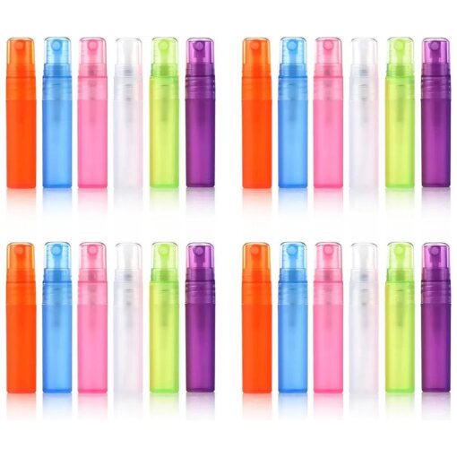 Elfenstal- 24pcs 5ml 1/6OZ Atomizer Empty Matte Plastic bottle Spray Refillable Fragrance Perfume Scent Sample Bottle Clean Cloth for Travel Party Makeup Tool free 3ml Pipette