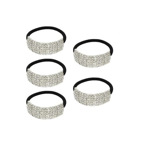 5Pcs Chic Rhinestone Hair Bands Elastic Crystal Hair Ties Hairband Women Ponytail Holders Scrunchies Hair Accessories Silver