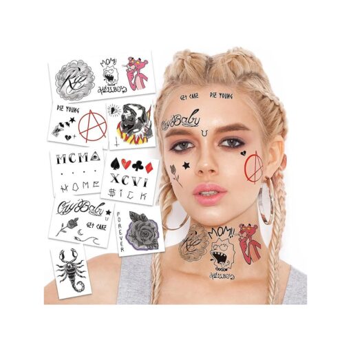 FashionTats Celebrity Lil Peep Temporary Tattoos | Includes Face, Neck & Hands | REALISTIC | Skin Safe | MADE IN THE USA | Removable