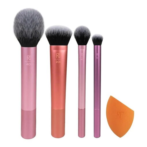 Real Techniques 5 Piece Everyday Essentials Makeup Brush Set, Includes 4 Brushes & Makeup Sponge, For Foundation, Blush, Bronzer, Contour, Eyeshadow, & Powder, Travel Gift Set, Cruelty-Free & Vegan