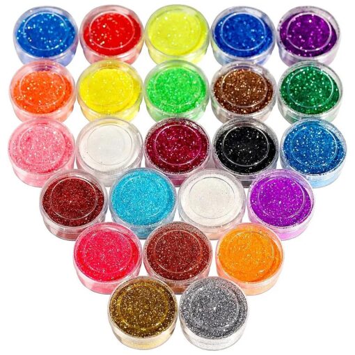 FANDAMEI 24 Colors Glitter Set, 24 Boxes 5g Fine Glitter, Nail Art Glitter for Halloween Makeup, Cosmetic, Festival, Makeup, Body Glitter, Craft Glitter for Arts, Decoration