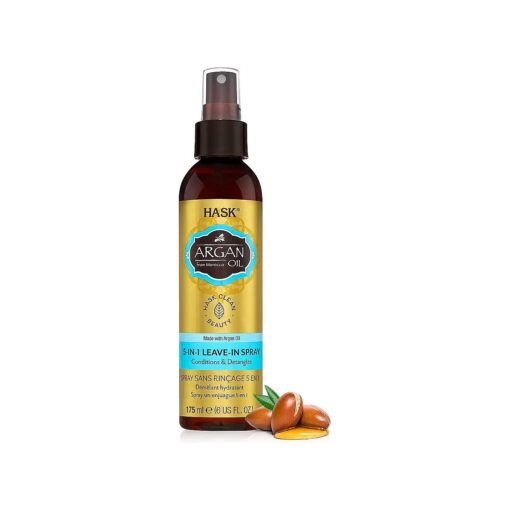 HASK Repairing ARGAN OIL 5-in-1 Leave In Conditioner Spray for all hair types, color safe, gluten free, sulfate free, paraben free - 6 Fl Oz