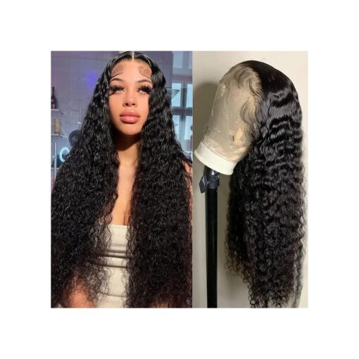 Deep Wave Lace Front Wigs Human Hair,13x4 Curly Lace Front Wig Human Hair Pre Plucked with Baby Hair, Lace Front Wigs 150 % HD Lace Front Wigs Natural Hairline ( 22Inch )