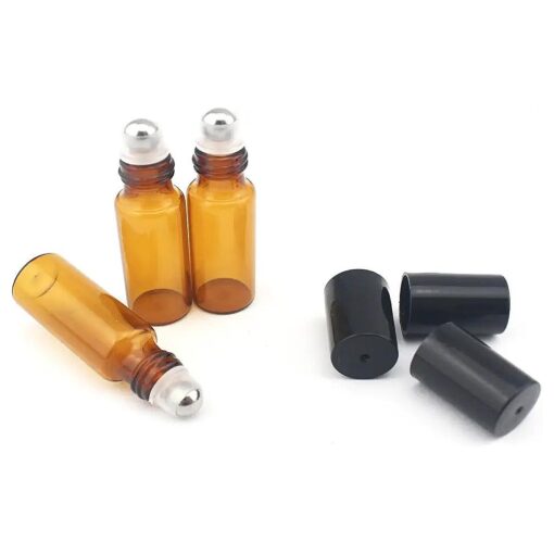 5ml Amber Glass Roller Bottles Bottle Container with Metal Ball for Essential Oil, Aromatherapy, Perfumes and Lip Balms ( 6 )