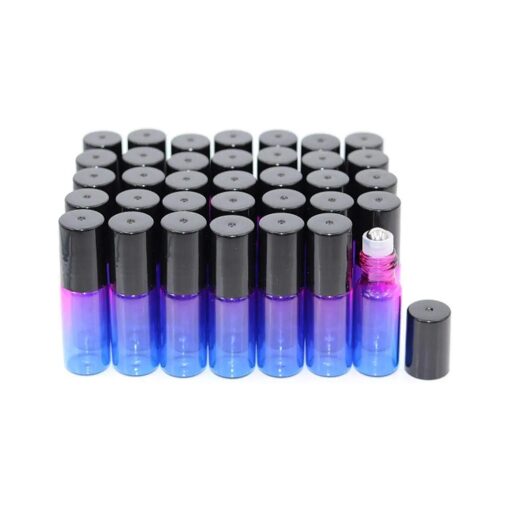 Pack of 35,5ml Rose-Blue Gradient Color Roller Bottles for Essential Oils, Glass Roller Bottles With Stainless Steel Roller Ball For Sample Roll On, Travel DIY Cosmetic Container-Funnel Opener Pipette