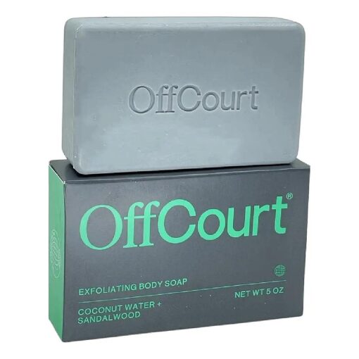 OffCourt Exfoliating Body Soap - Deep Cleansing & Exfoliating Soap for Men & Women, Non-Drying Bar - Medium Strength Scent of Coconut Water + Sandalwood, For All Skin Types ( 5oz, 1 Pack )