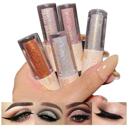 5pcs Liquid Glitter Eyeshadow set- Sparkling Metallic High Pigmented Glitter Eye Shadow Korean Crystals Makeup, Quick Drying Long Lasting Creates High-Impact Multi Dimensional Eye Looks