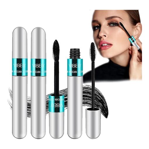 Vibely Mascara 5x Longer Waterproof, 2 in 1 4D Silk Fiber Lash Mascara, Lash Cosmetics Vibely Mascara 5x Longer Washable, Long-lasting Black Mascara for Natural Lengthening and Thickening