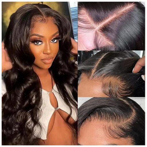 5x5 HD Lace Closure Wigs Body Wave Closure Wigs Human Hair Pre Plucked 180 % Density Transparent Lace Closure Wig Glueless Body Wave Closure Wig with Baby Hair 24 inch