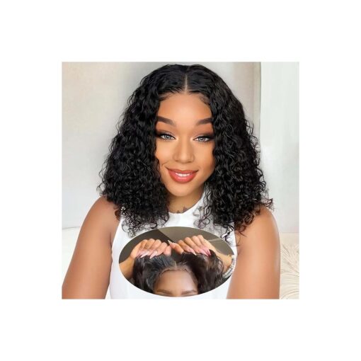 Lieke Wear and Go Glueless Closure Wigs Human Hair Pre Plucked Pre Cut Curly Human Hair Wig for Black Women 5x5 HD Lace Closure Wigs Deep Wave Lace Front Wigs 200 % Density ( 14 Inch )